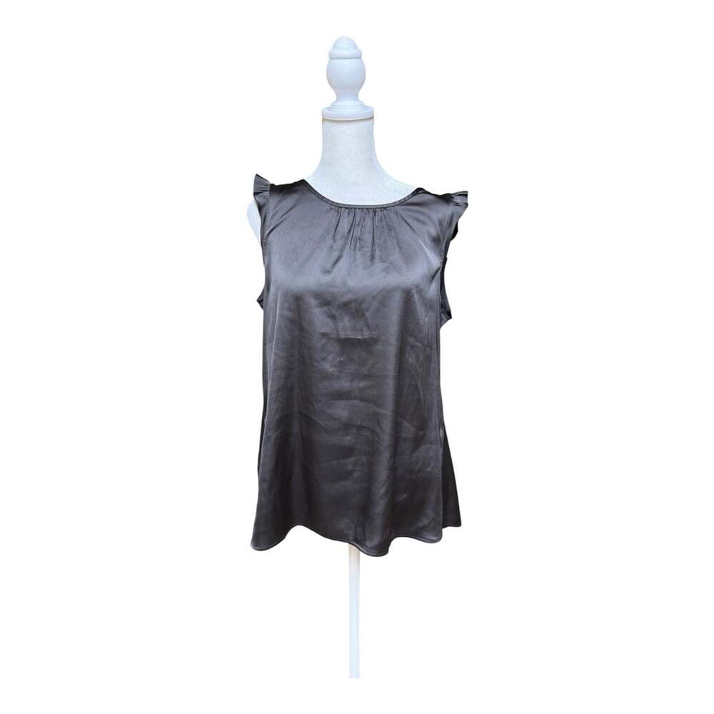 LOFT Women’s Medium Chocolate Brown Satin Blouse Ruffle Sleeveless Career Top